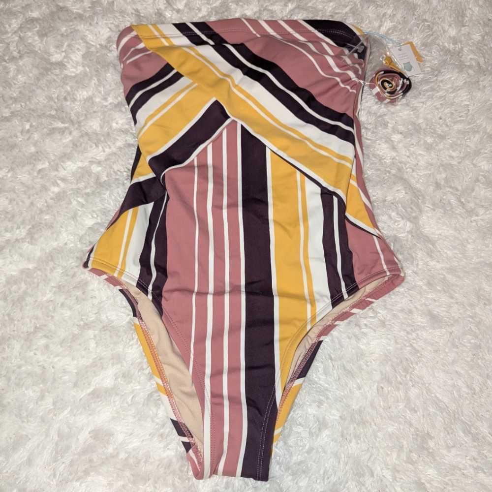 Kona Sol Bandeau One Piece Swimsuit Sz S